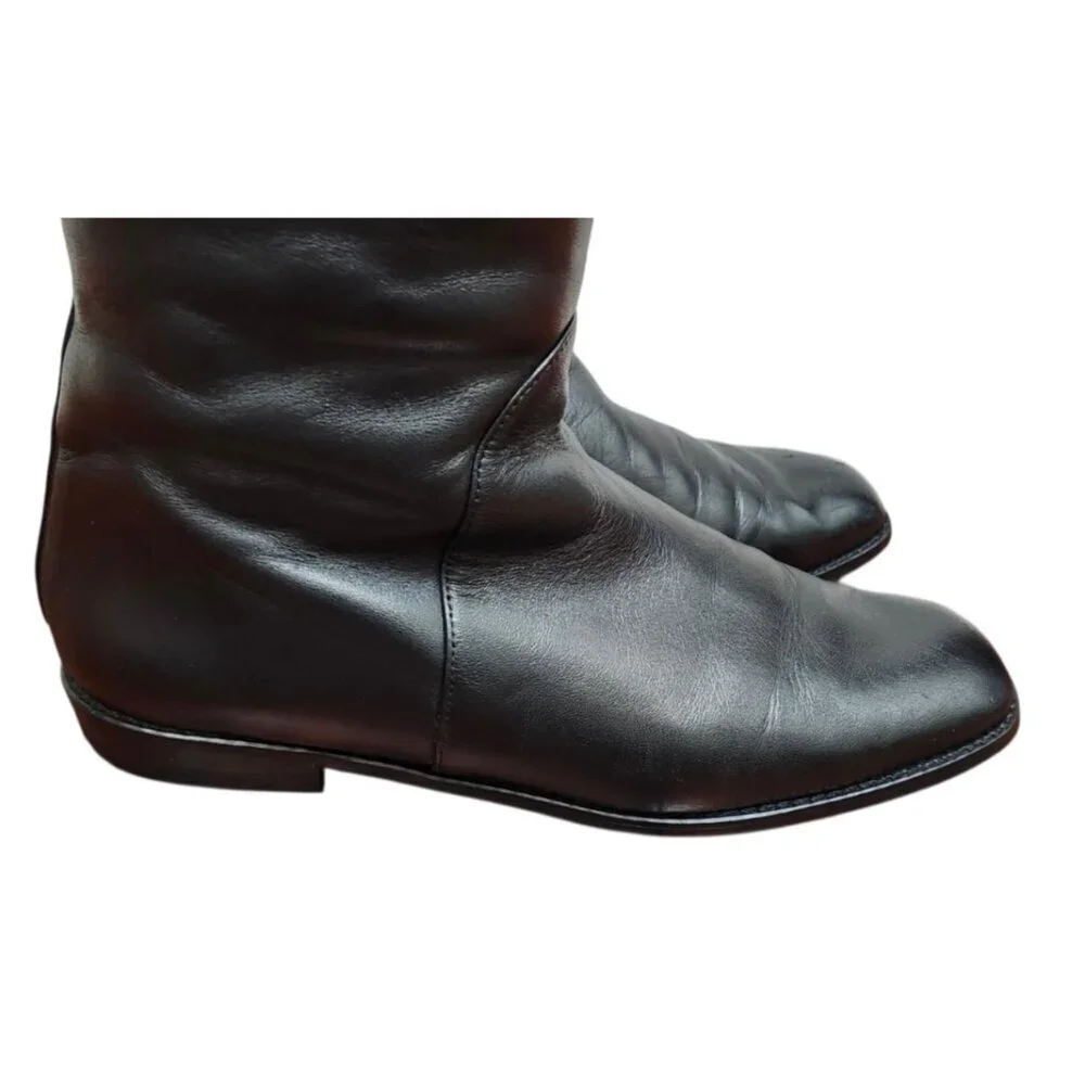 Stuart Weitzman Black Leather Knee High Riding Boots Side Zip Size 7.5 M